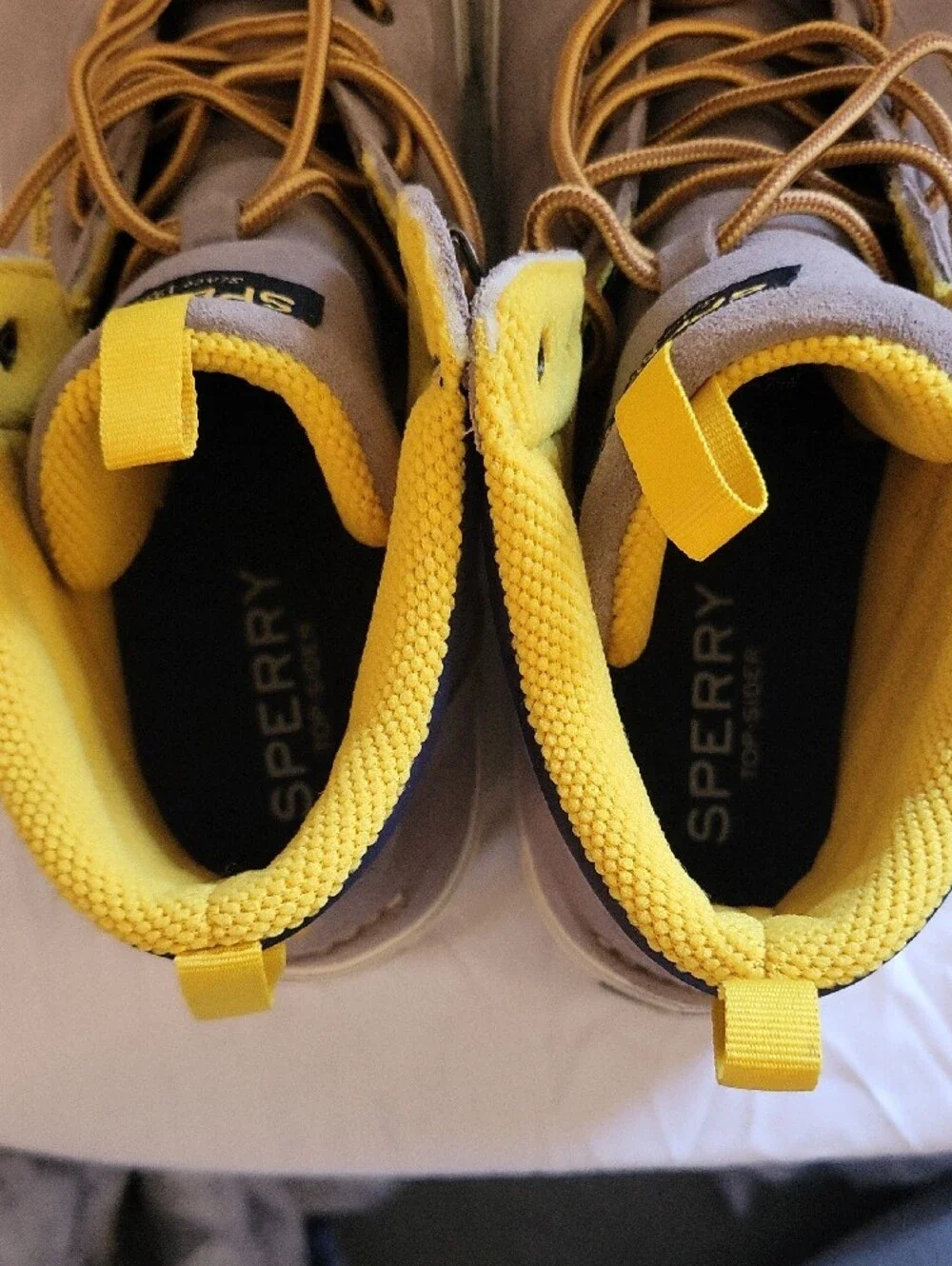 Sperry-Striper Storm Hiker- Taupe High-Top Boots with Yellow Lining